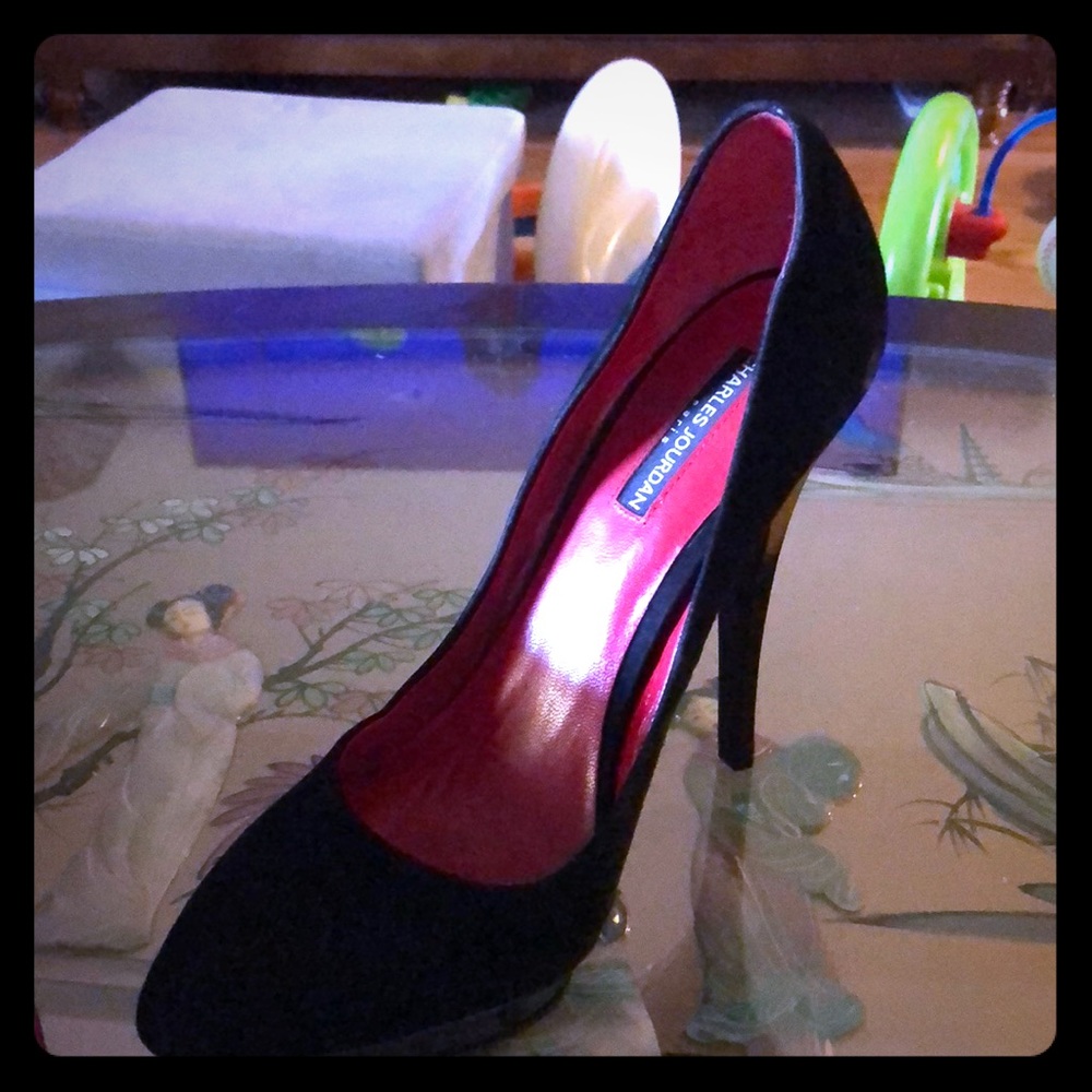 Black suede high heels